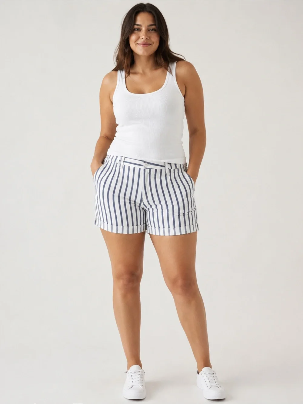GAP White and Blue Striped Flat Front women’s Shorts